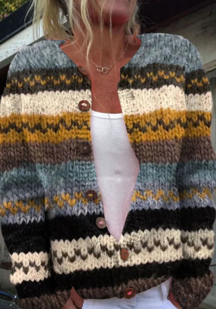 Women's sardine-print novelty knit cardigan with open front – MultiColour