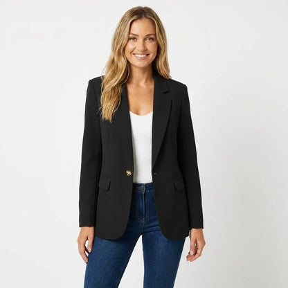 Women's single-breasted tailored blazer with notch lapel – Black