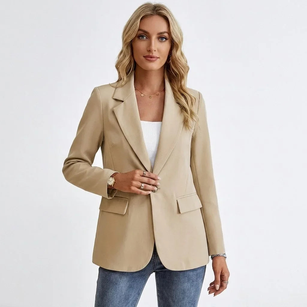 Women's single-breasted tailored blazer with notch lapel – Khaki