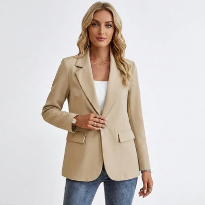 Women's single-breasted tailored blazer with notch lapel – Khaki