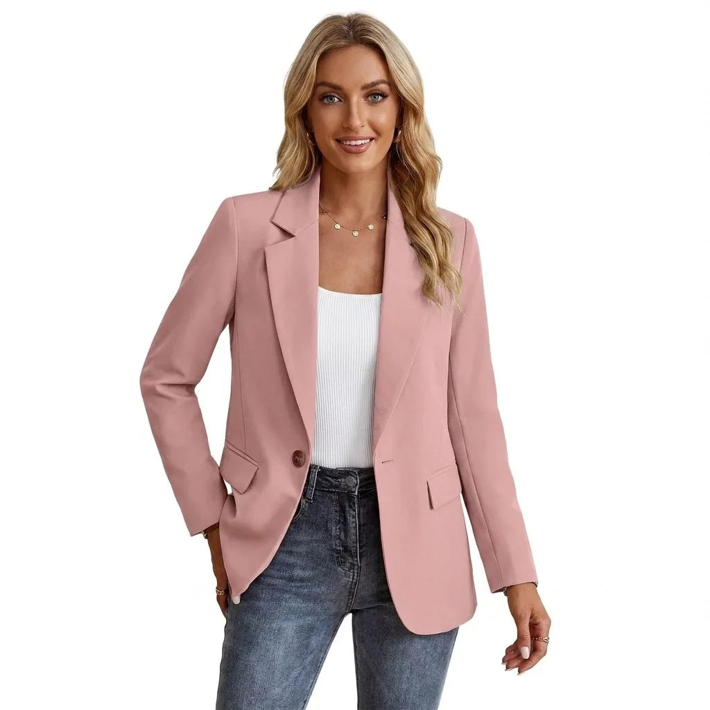 Women's single-breasted tailored blazer with notch lapel – Pink