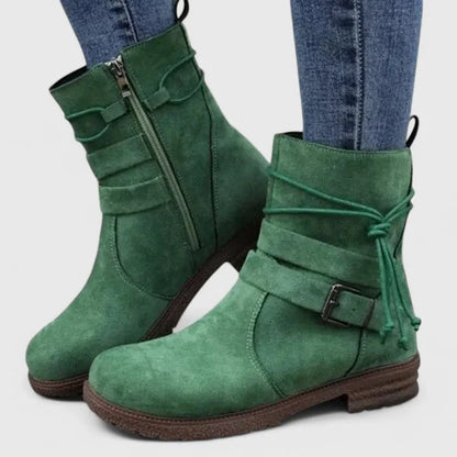 Women's suede side zip ankle boots with decorative laces – Green