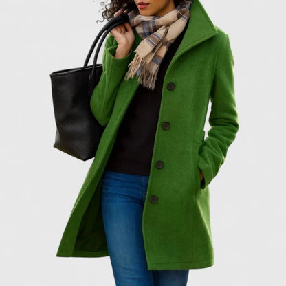 Women's button-front notch lapel wool coat with welt pockets – Moss Green