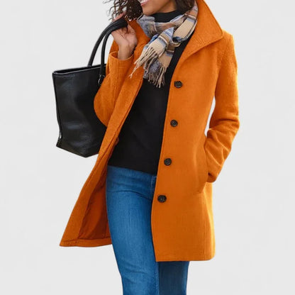 Women's button-front notch lapel wool coat with welt pockets – Orange