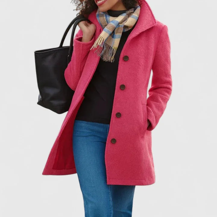 Women's button-front notch lapel wool coat with welt pockets – Pink