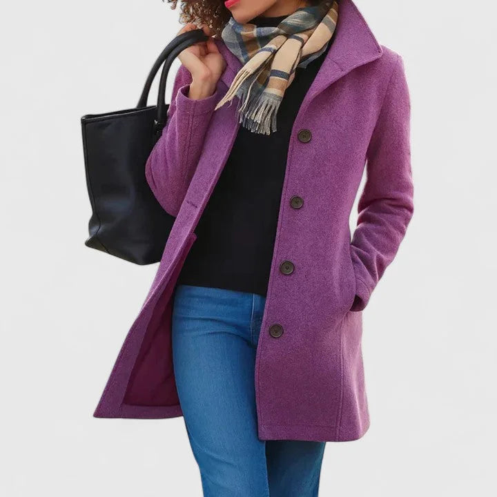 Women's button-front notch lapel wool coat with welt pockets – Purple