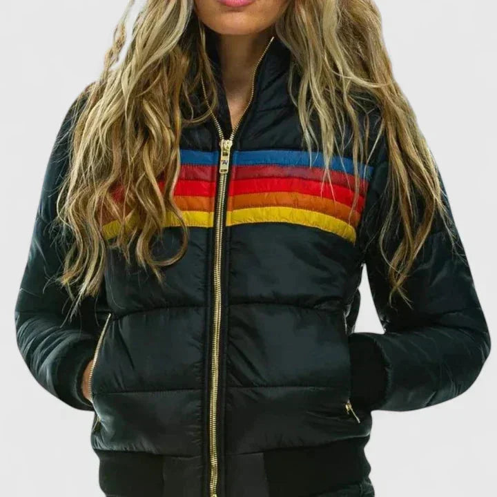 Women's colourblock quilted zip-up puffer jacket