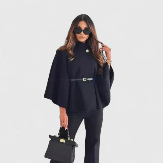 Women's button-front stand collar cape with batwing sleeves
