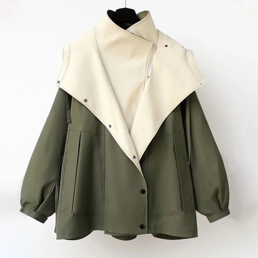 Women's zip-up collared jacket with two-tone colourblock