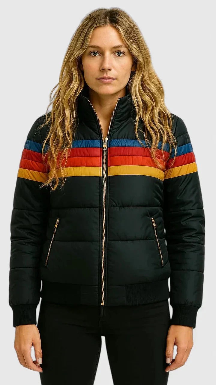 Women's colourblock quilted zip-up puffer jacket