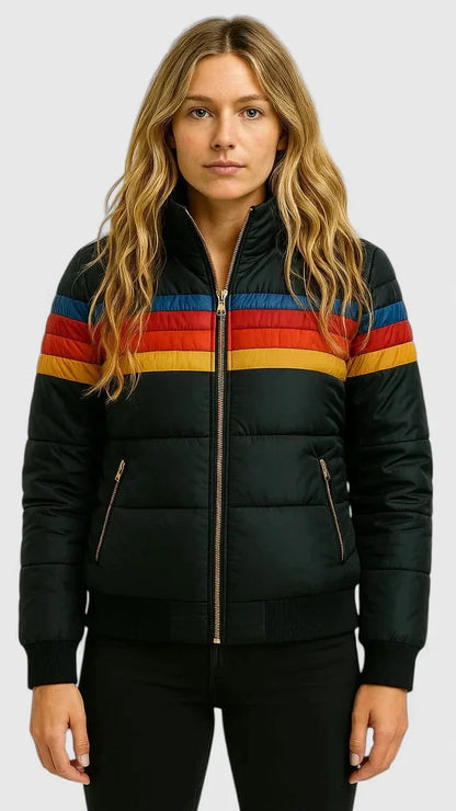 Women's colourblock quilted zip-up puffer jacket