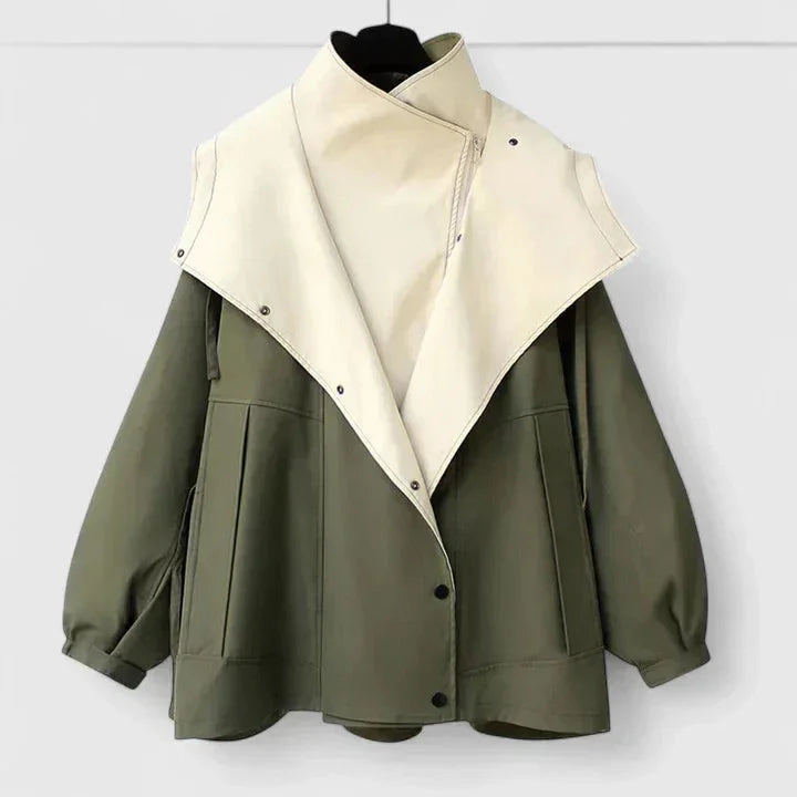 Women's zip-up collared jacket with two-tone colourblock