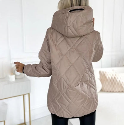 Women's quilted zip-up hood puffer jacket with drawstring details