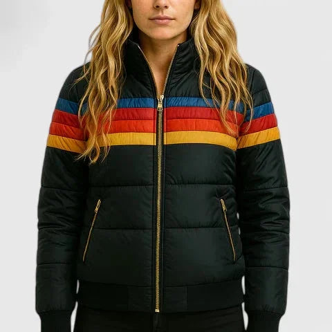 Women's colourblock quilted zip-up puffer jacket – Black