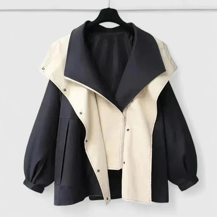 Women's zip-up collared jacket with two-tone colourblock – Black