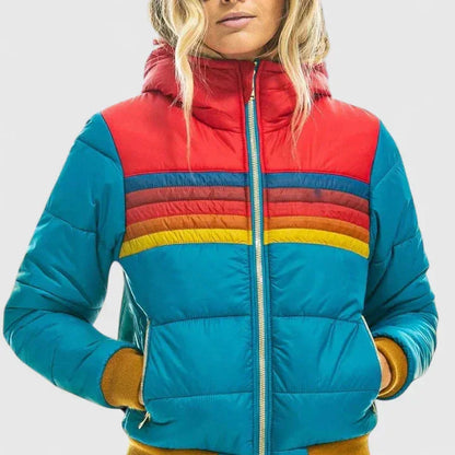 Women's colourblock quilted zip-up puffer jacket – Blue