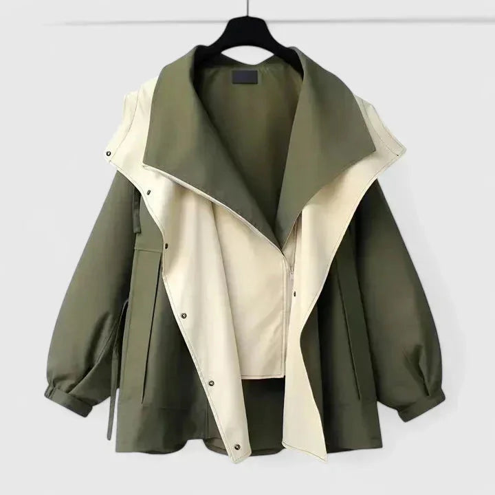 Women's zip-up collared jacket with two-tone colourblock – Green