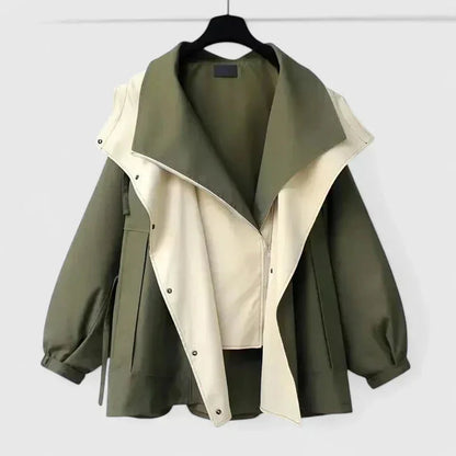 Women's zip-up collared jacket with two-tone colourblock – Green