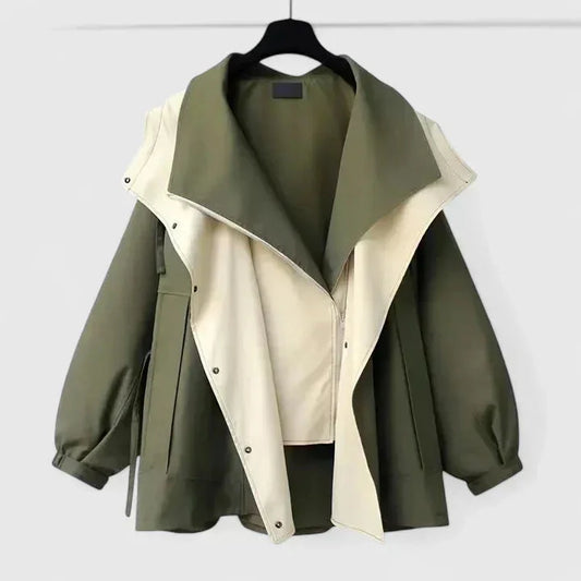 Women's zip-up collared jacket with two-tone colourblock – Green