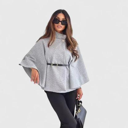 Women's button-front stand collar cape with batwing sleeves – Grey