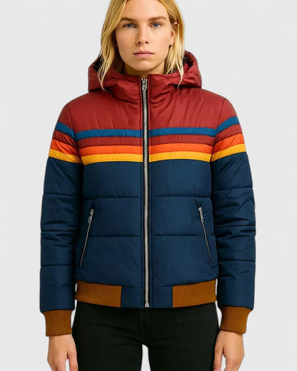 Women's colourblock quilted zip-up puffer jacket – Navy Blue
