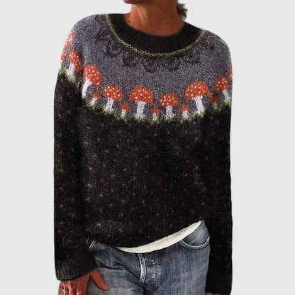 Women's fair isle knit crew neck jumper with pattern – Black