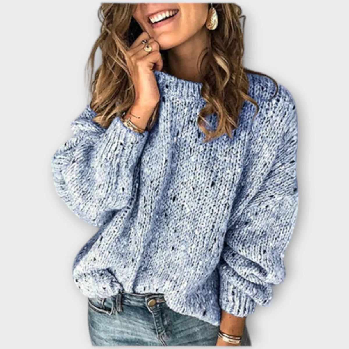 Women's knit crew neck jumper with dropped shoulder – Blue