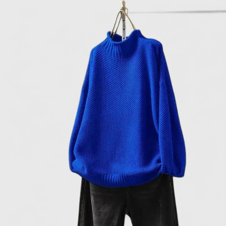 Women's knit roll neck jumper with textured body – Blue