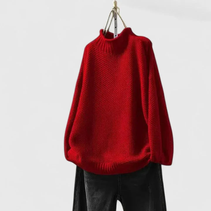 Women's knit roll neck jumper with textured body – Bright Red