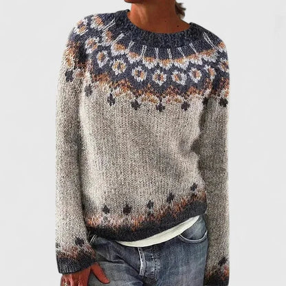 Women's fair isle knit crew neck jumper with pattern – Dark Grey