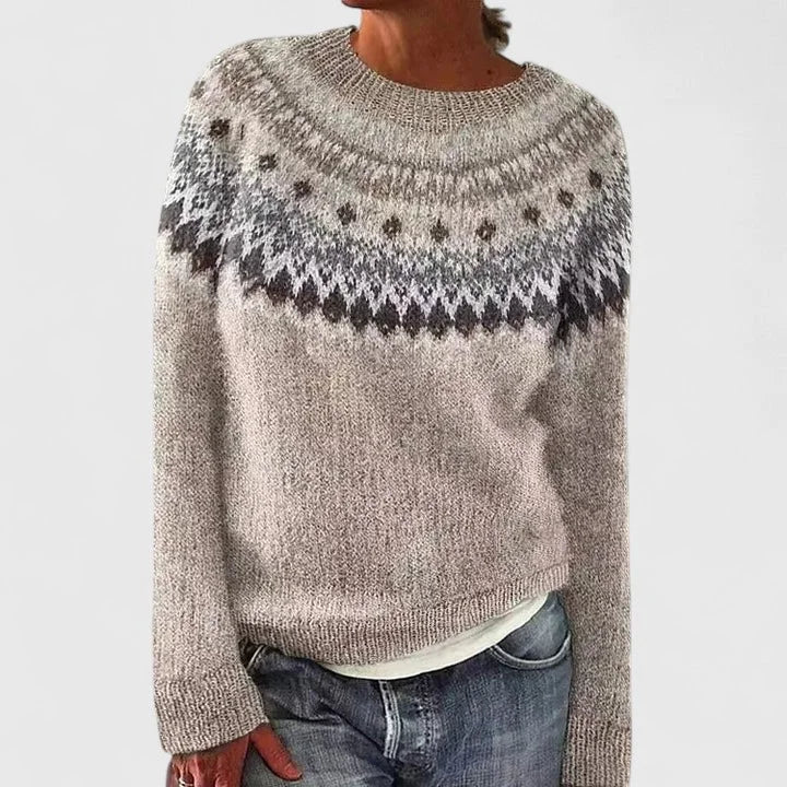 Women's fair isle knit crew neck jumper with pattern – Dark Grey 2