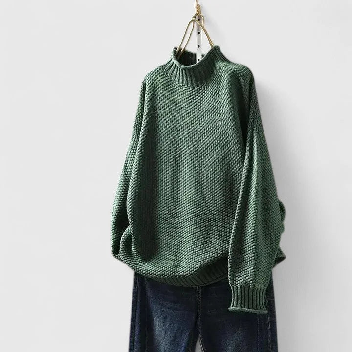 Women's knit roll neck jumper with textured body – Green