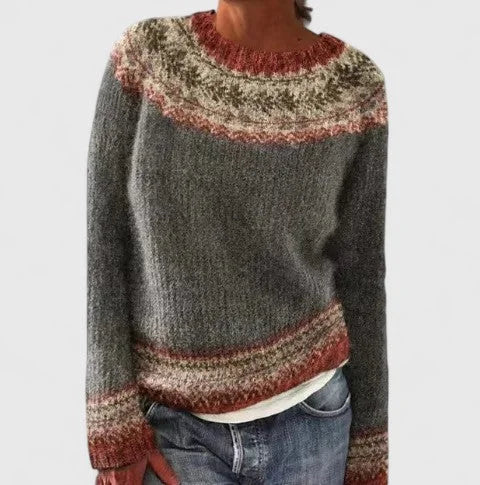 Women's fair isle knit crew neck jumper with pattern – Grey 2