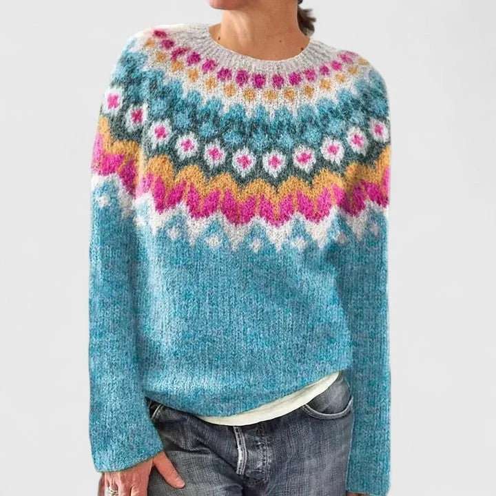 Women's fair isle knit crew neck jumper with pattern – Ocean Blue