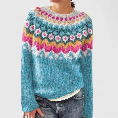 Women's fair isle knit crew neck jumper with pattern – Ocean Blue
