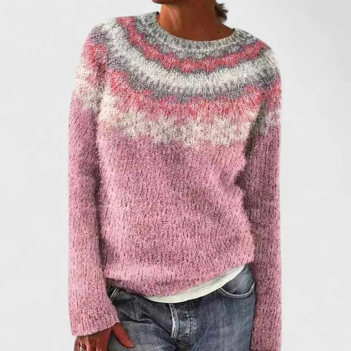 Women's fair isle knit crew neck jumper with pattern – Pink 2