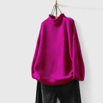 Women's knit roll neck jumper with textured body – Rose Red