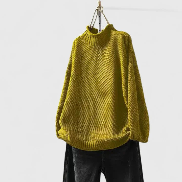 Women's knit roll neck jumper with textured body – Yellow