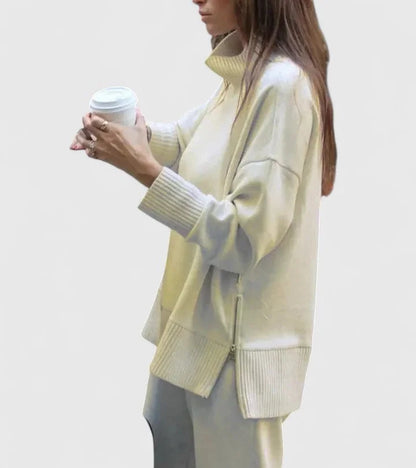 Women's knit roll neck two piece set with wide leg