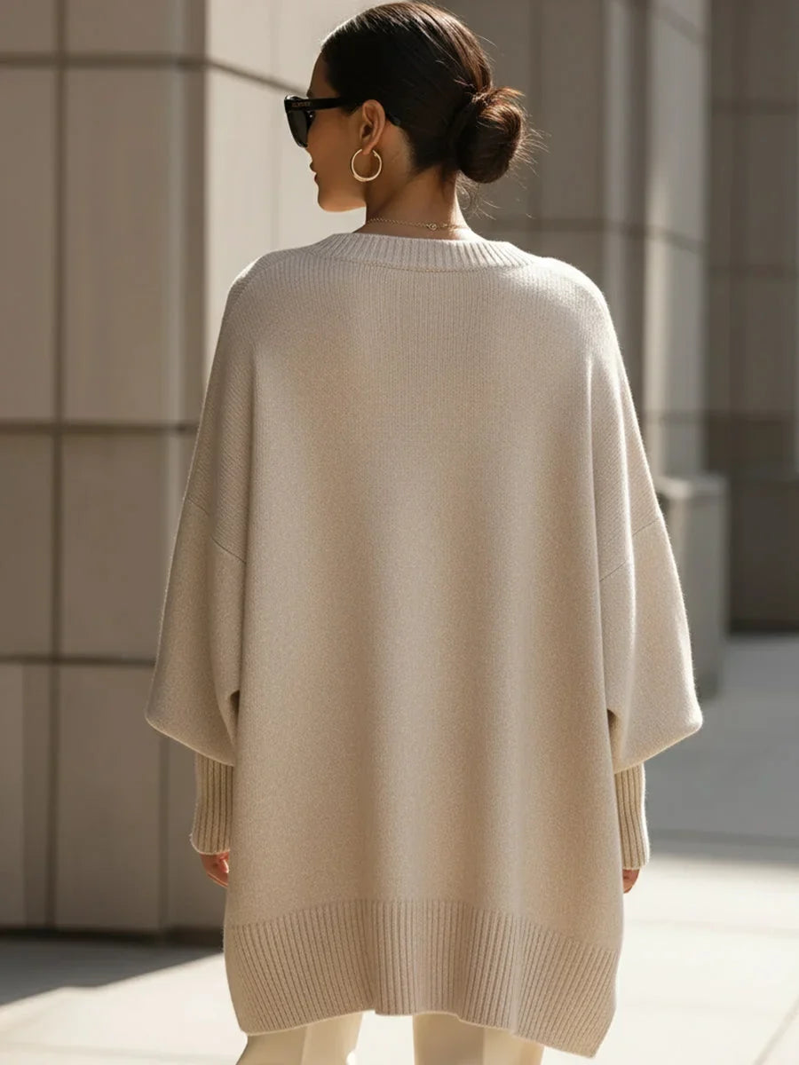 Women's oversized wool-blend sweater with asymmetrical hem