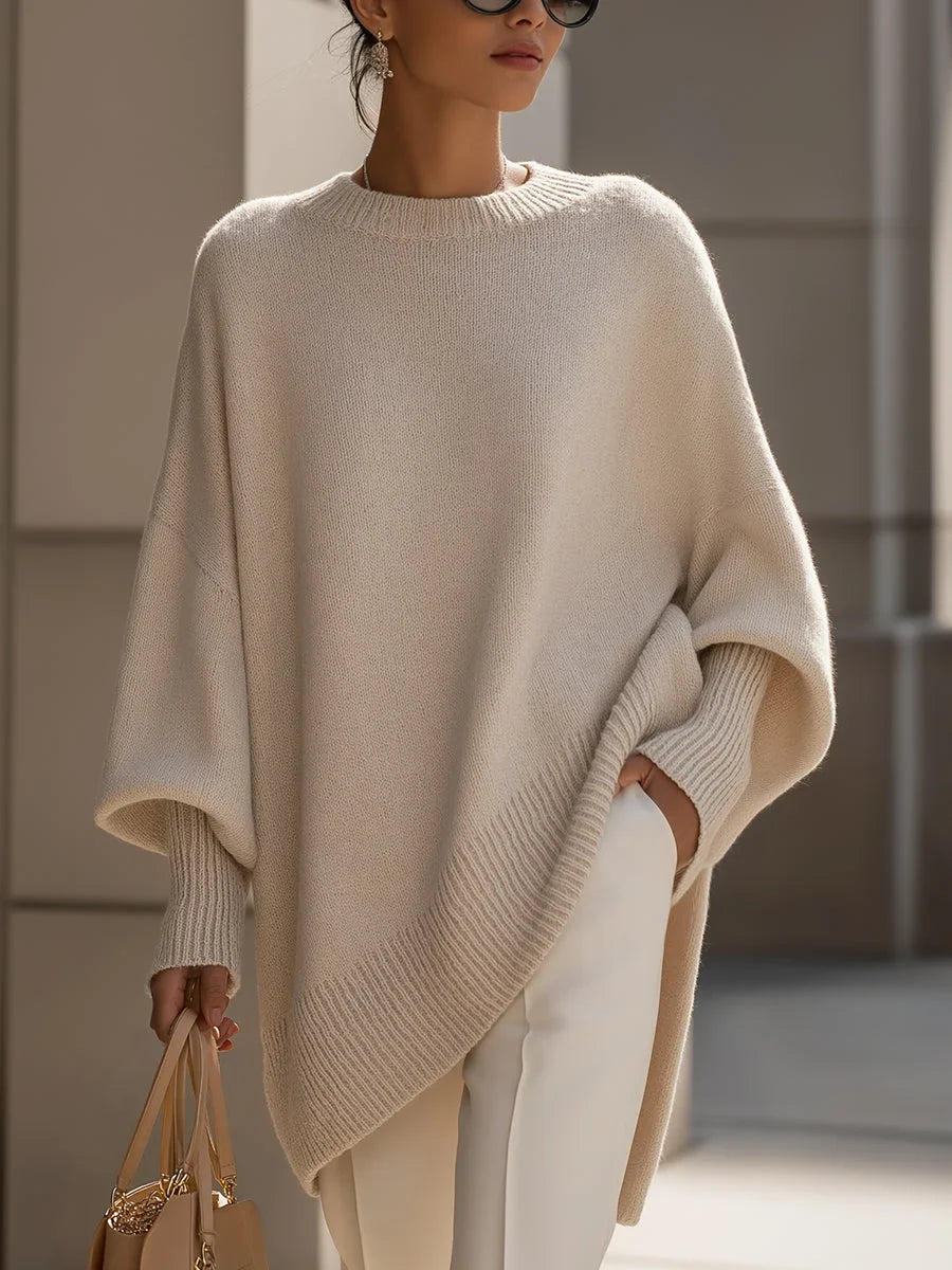 Women's oversized wool-blend sweater with asymmetrical hem – Beige (Almost Sold Out)