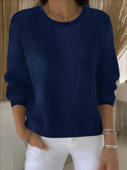 Women's soft knit crew-neck pullover sweater for layering – Dark Blue