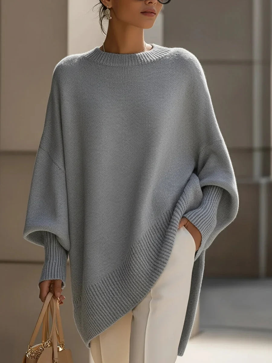 Women's oversized wool-blend sweater with asymmetrical hem – Gray