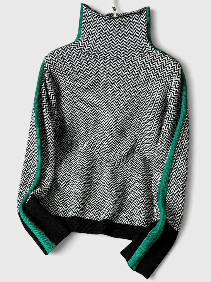 Women's high-collar sweater with contrasting stripe detail – Green