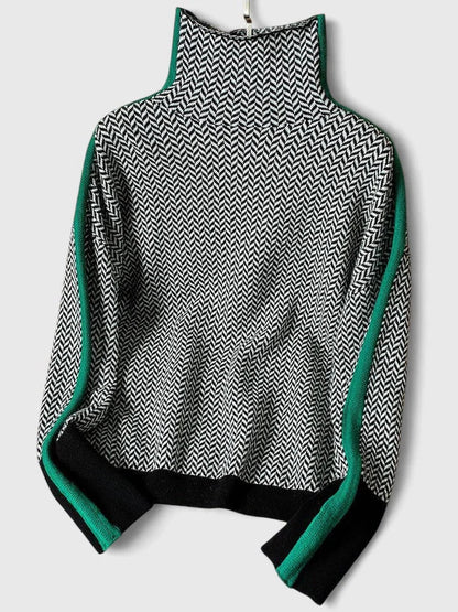 Women's high-collar sweater with contrasting stripe detail – Green