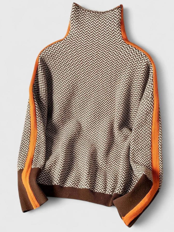 Women's high-collar sweater with contrasting stripe detail – Orange