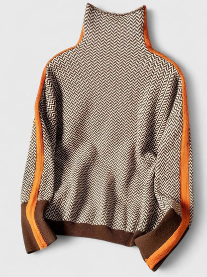 Women's high-collar sweater with contrasting stripe detail – Orange