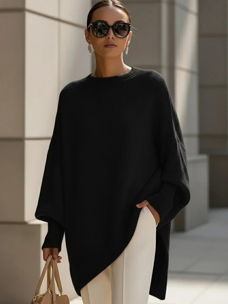 Women's knitted jumper, oversized wool blend – Black