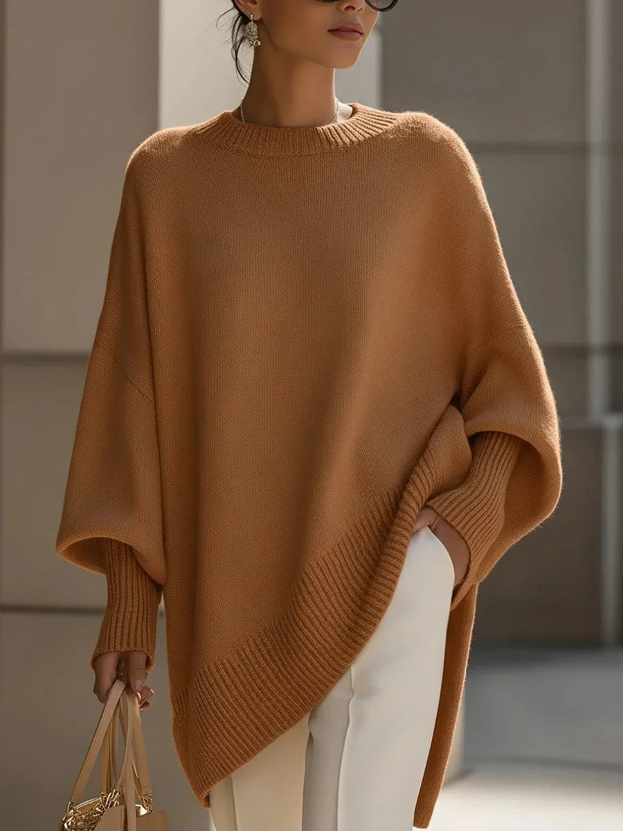 Women's knitted jumper, oversized wool blend – Brown