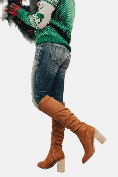 Women's stretch over-the-knee boots with block heel detail